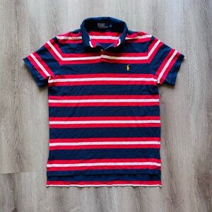 Polo Ralph Lauren Mens Large Custom Fit Striped Polo Shirt Navy Red White Cotton